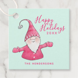 Prettige feestdagen Mint groen en roze Gnome Kerst Bedankjes Labels