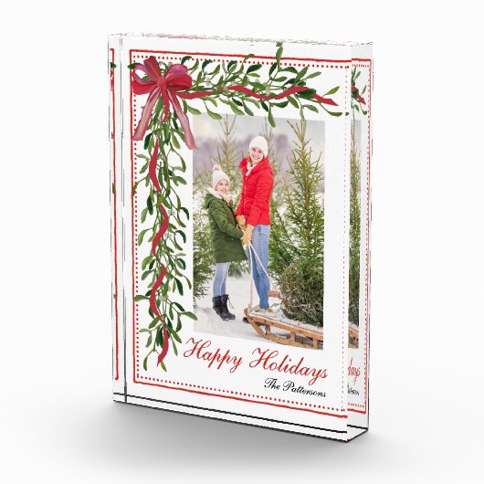 Prettige feestdagen Mistletoe Red Bow Family Fotoblokken (Rechts)