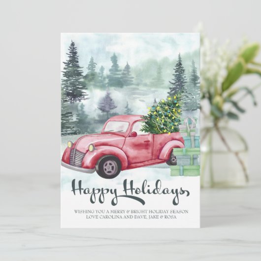 prettige feestdagen Misty Forest en  Red Truck (Staand voorkant)