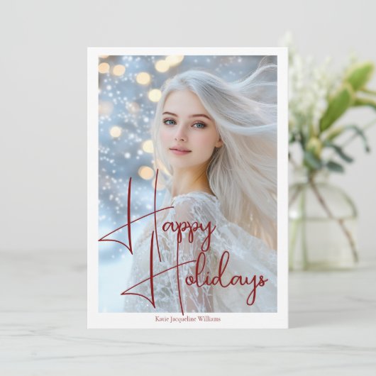Prettige feestdagen Model Actrice Headshot Red Scr Feestdagenkaart (Staand voorkant)
