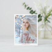 Prettige feestdagen Model Headshot Red Script (Staand voorkant)