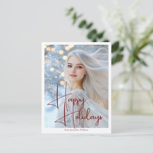 Prettige feestdagen Model Headshot Red Script (Staand voorkant)