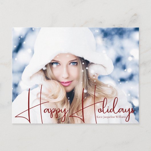 Prettige feestdagen Model Headshot Red Script Over (Voorkant)