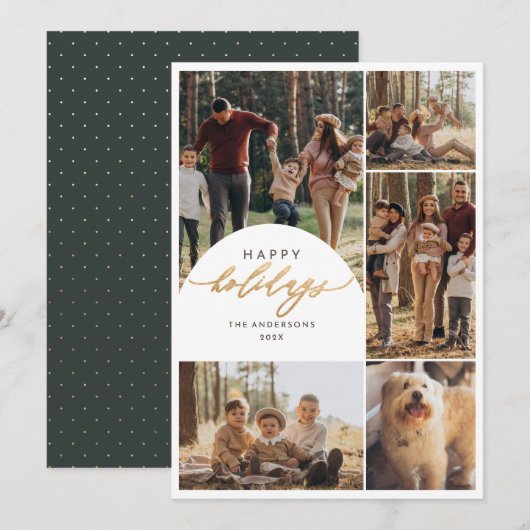 Prettige feestdagen Modern 5 Fotocollage Arch Foto Feestdagenkaart (Voorkant / Achterkant)