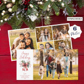 Prettige feestdagen Modern - 6 foto's Red Bow Scri Feestdagenkaart