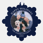 Prettige feestdagen Modern blauw Foto Ornament Kaart (Voorkant)