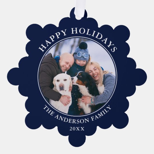 Prettige feestdagen Modern blauw Foto Ornament Kaart (Voorkant)