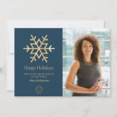 Prettige feestdagen Modern Blauw Goud sneeuwvlok N Feestdagenkaart (Voorkant)