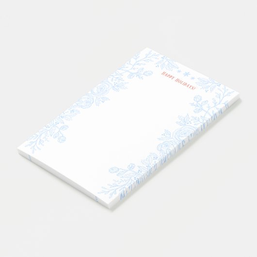 prettige feestdagen Modern Blue Holly Floral Post-it® Notes (Schuin)