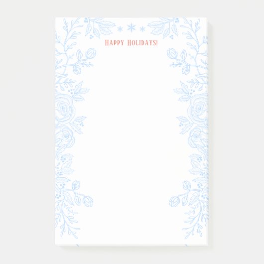 prettige feestdagen Modern Blue Holly Floral Post-it® Notes (Voorkant)