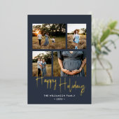 prettige feestdagen Modern Blue Photo Collage Gold (Staand Voorkant)