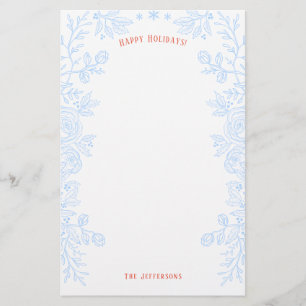 prettige feestdagen Modern Blue Red Floral Briefpapier