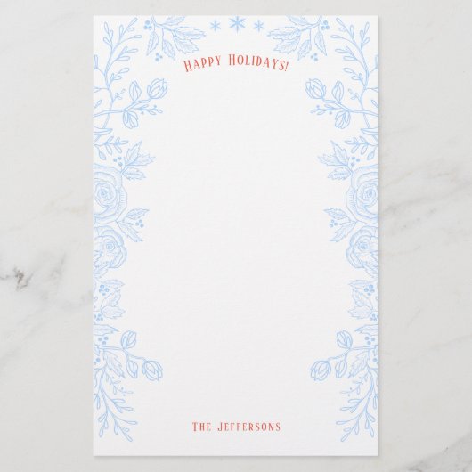 prettige feestdagen Modern Blue Red Floral Briefpapier (Voorkant)