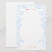 prettige feestdagen Modern Blue Red Floral Briefpapier (Voorkant / Achterkant)