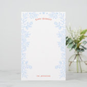 prettige feestdagen Modern Blue Red Floral Briefpapier (Staand voorkant)