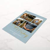 prettige feestdagen Modern Blue Script 4 Foto Gold (Gedraaid)