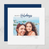 prettige feestdagen Modern Blue Script Minimalist  Feestdagenkaart (Voorkant / Achterkant)