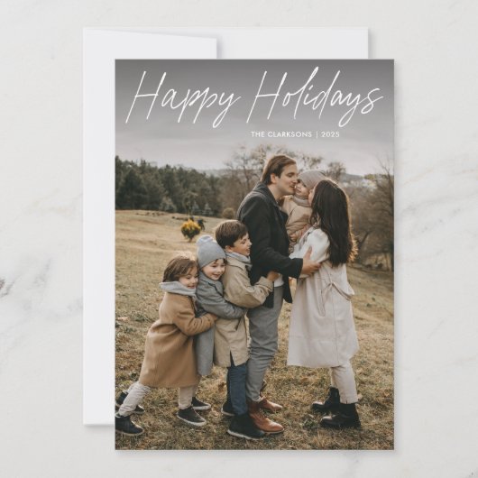 Prettige feestdagen Modern eenvoudig script? 2 Fot Feestdagenkaart (Voorkant)