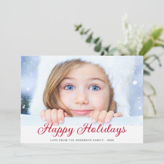 prettige feestdagen Modern Foto Red Holiday Kaart (Staand voorkant)