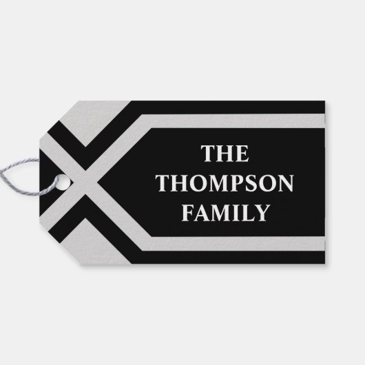 Prettige feestdagen Modern Geometrisch Zwart Grijs Cadeaulabel (Achterkant Horizontaal)