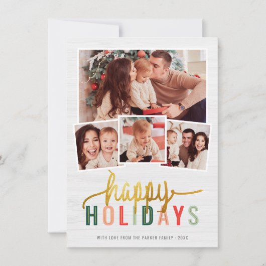 prettige feestdagen Modern Gold Script 4 Foto Coll Feestdagenkaart (Voorkant)