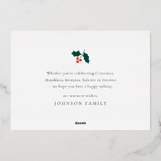 prettige feestdagen Modern Holly Berries Foliage (Achterkant)