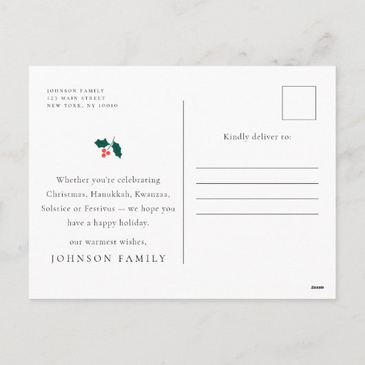 prettige feestdagen Modern Holly Berries Foliage (Achterkant)