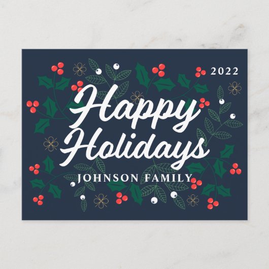 prettige feestdagen Modern Holly Berries Foliage (Voorkant)