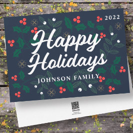 prettige feestdagen Modern Holly Berries Foliage Feestdagenkaart