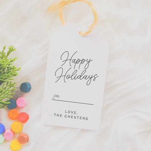 Prettige feestdagen €? | Modern kerstscript Cadeaulabel