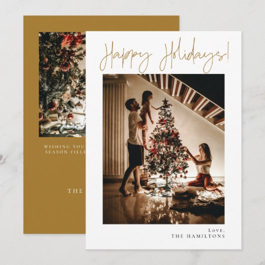 prettige feestdagen Modern Minimalist Gold Card Kaart (Voorkant / Achterkant)