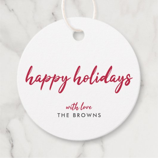 prettige feestdagen | Modern minimalistisch rood-m Bedankjes Labels (Voorkant)