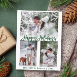 Prettige feestdagen Modern penseelscript Briefkaart<br><div class="desc">Modern penseelscript Prettige feestdagen 3 Foto Briefkaart</div>