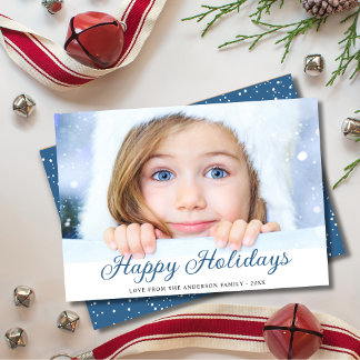 prettige feestdagen Modern Photo Blue Holiday Kaar Feestdagenkaart