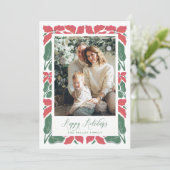 Prettige feestdagen Modern Poinsettia Script Feestdagenkaart (Staand voorkant)