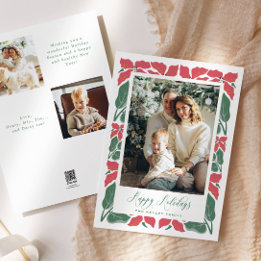 Prettige feestdagen Modern Poinsettia Script Feestdagenkaart