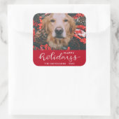 Prettige feestdagen Modern rood script hond huisdi Vierkante Sticker (Tas)