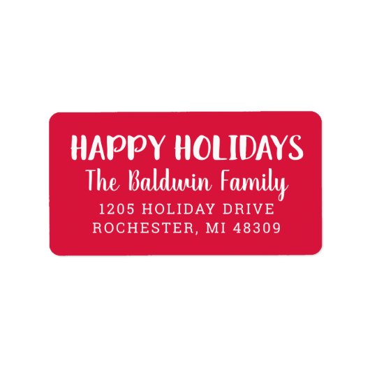 prettige feestdagen modern rood vakantieadres etiket (Voorkant)