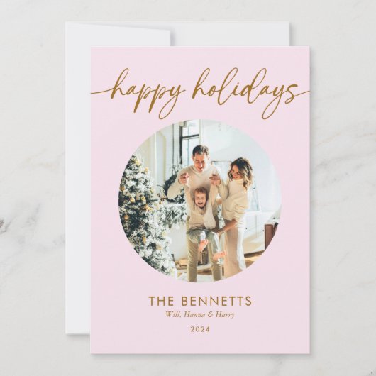 Prettige feestdagen Modern roze en goud Feestdagenkaart (Voorkant)