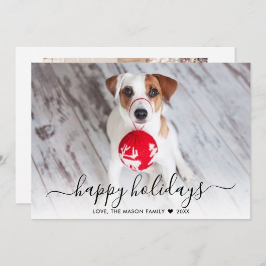 Prettige feestdagen Modern Script 2 Foto Kerstmis Feestdagenkaart (Voorkant / Achterkant)