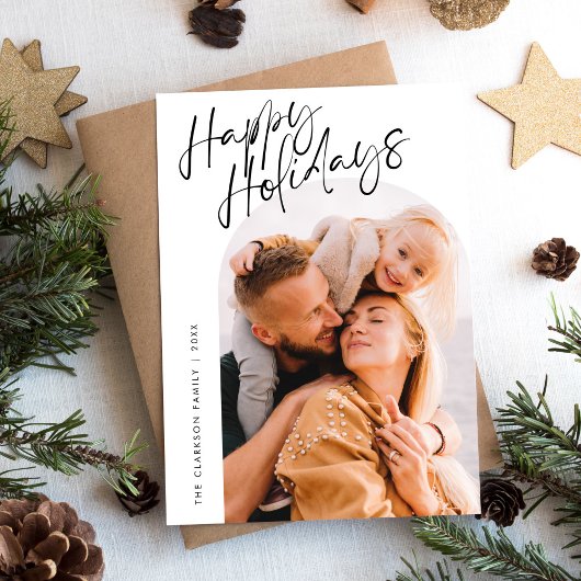 Prettige feestdagen Modern Script - Arch 2 foto Feestdagenkaart