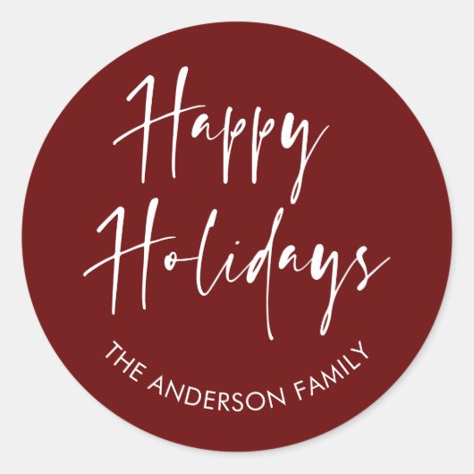 prettige feestdagen Modern Script Calligraphy Fami Ronde Sticker (Voorkant)