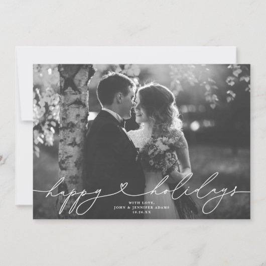 Prettige feestdagen Modern Script Heart Feestdagenkaart (Voorkant)