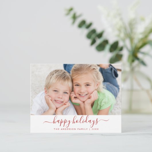 Prettige feestdagen Modern Script - Kerstfotokaart (Staand voorkant)