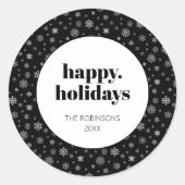 Prettige feestdagen Modern Script - Kerstzwart wit Ronde Sticker (Voorkant)