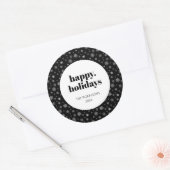 Prettige feestdagen Modern Script - Kerstzwart wit Ronde Sticker (Envelop)