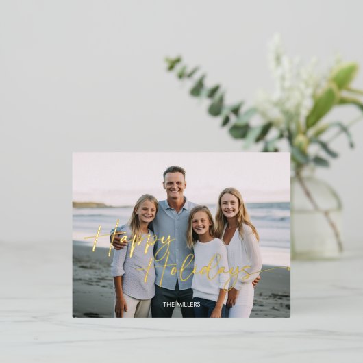 Prettige feestdagen Modern Script Minimaal 1 Foto (Staand Voorkant)