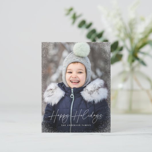 Prettige feestdagen Modern Script Snow Flurries Fo (Staand voorkant)