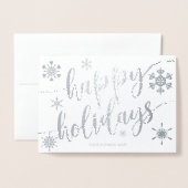 prettige feestdagen Modern Script Snowflake S Corp Folie Kaarten (Voorkant met envelop)