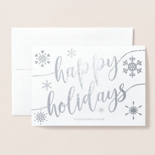 prettige feestdagen Modern Script Snowflake S Corp Folie Kaarten (Voorkant met envelop)